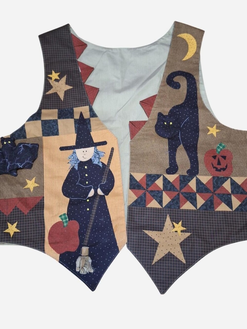 90s Halloween Quilted Vest Handmade Vintage Womens XL Granny Cottagecore